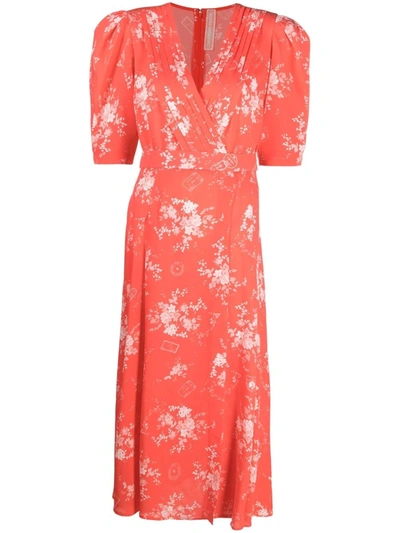 Ulyana Sergeenko Floral-print Midi Dress In Rot