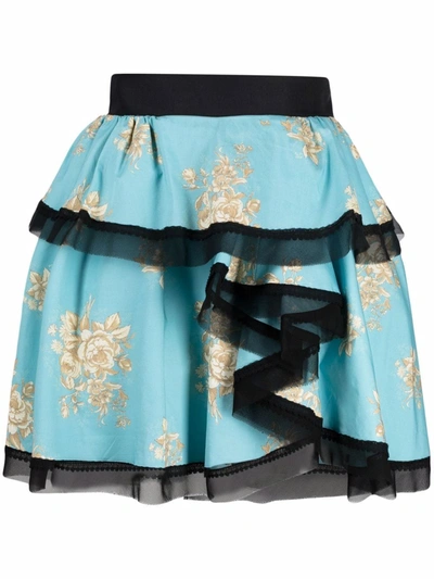 Ulyana Sergeenko Asymmetric Floral-print Skirt In Blau