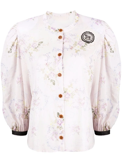 Ulyana Sergeenko Floral-print Collarless Shirt In Rosa