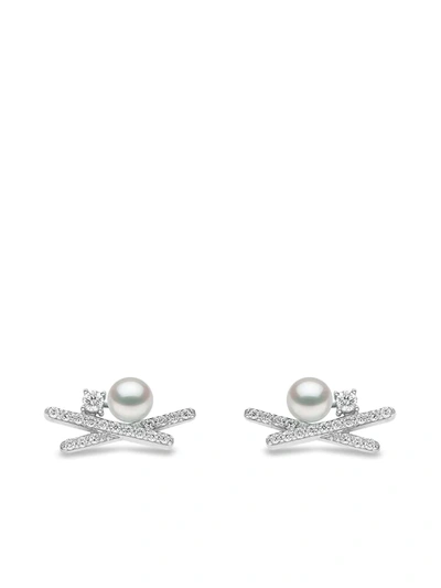 Yoko London Women's Sleek 18k White Gold, 4-4.4mm Akoya Pearl & Diamond Stud Earrings
