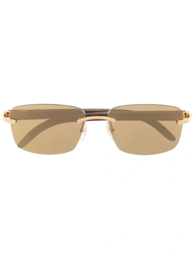 Cartier Rimless Wood-frame Sunglasses In Braun
