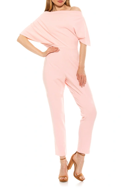 Alexia Admor Draped One-shoulder Jumpsuit In Blush