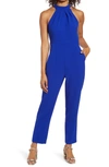 Julia Jordan Pleat Mock Neck Jumpsuit In Cobalt