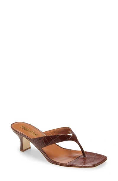 Paris Texas Croc Embossed Thong Sandals In Brown