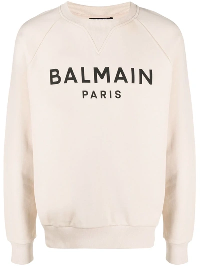 Balmain Logo-print Cotton Sweatshirt In Beige,black