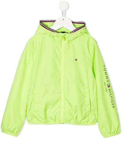 Tommy Hilfiger Kids' Logo-sleeve Hooded Jacket In Green