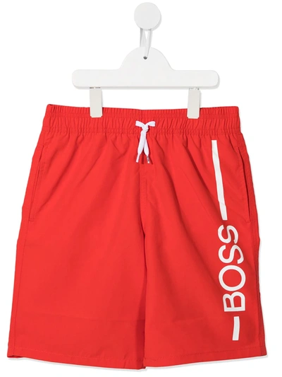 Bosswear Teen Logo-print Swim Shorts In Red