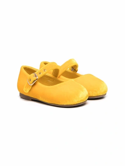 Age Of Innocence Kids' Eva Velvet Ballerina Shoes In Yellow