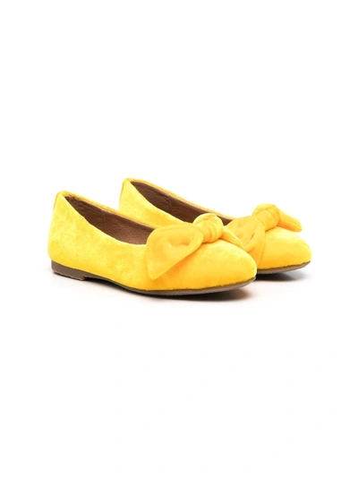 Age Of Innocence Kids' Poppy Velvet Ballerina Shoes In Yellow