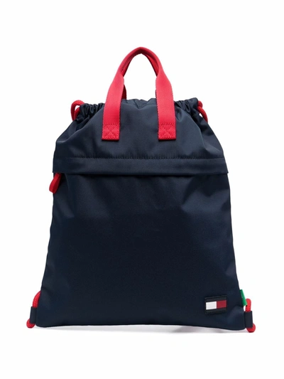 Tommy Hilfiger Junior Teen Logo-patch Drawstring Backpack In Blue