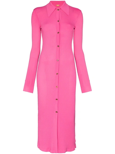 Dodo Bar Or Ella Ribbed-knit Midi Shirt Dress In Pink