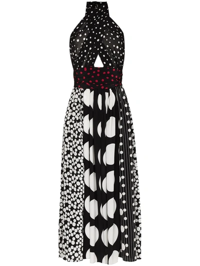 Dolce & Gabbana Silk Blend Pois-print Long Dress In Black,white,red