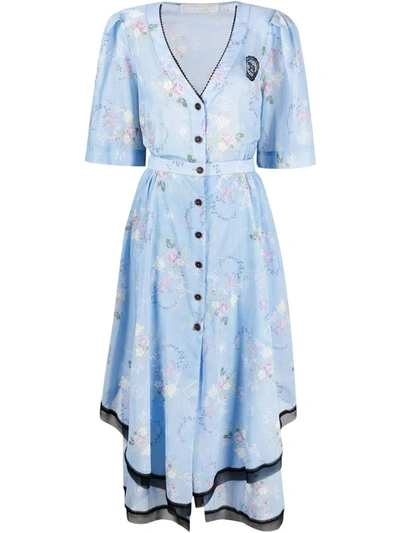Ulyana Sergeenko Floral-print Shirt Dress In Blau