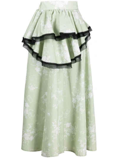 Ulyana Sergeenko Asymmetric Floral-print Skirt In Grün