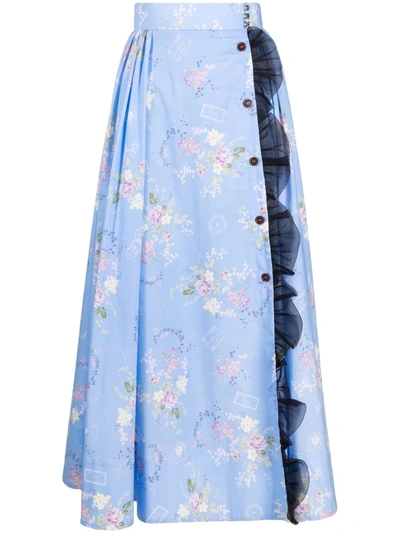 Ulyana Sergeenko Floral-print A-line Skirt In Blau