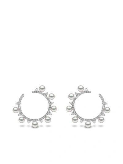 Yoko London Women's Sleek 18k White Gold, 4-4.5mm Akoya Pearl & Diamond Wraparound Hoop Earrings