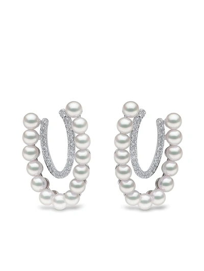 Yoko London 18kt White Gold Sleek Akoya Pearl Diamond Earrings In Silber