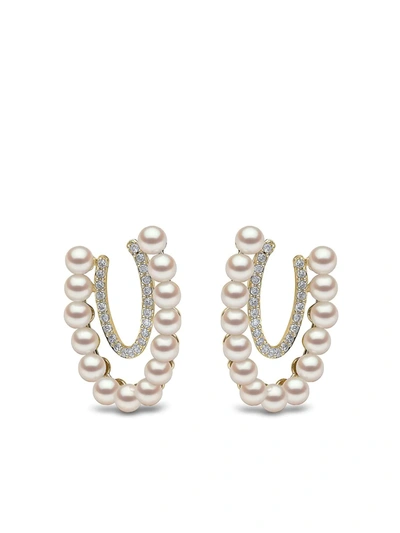 Yoko London 18kt Yellow Gold Sleek Akoya Pearl Diamond Earrings