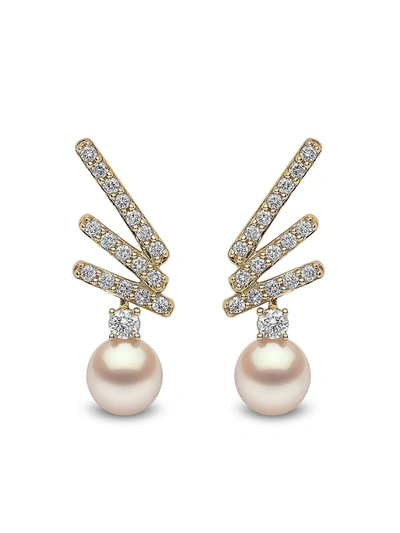 Yoko London 18kt Yellow Gold Sleek Akoya Pearl Diamond Stud Earrings