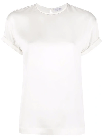 Brunello Cucinelli Short-sleeved Silk T-shirt In Panna