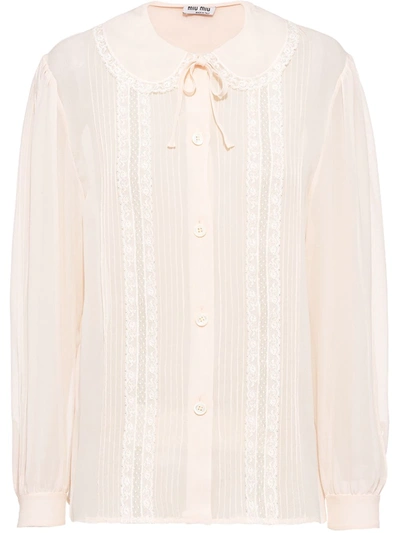 Miu Miu Lace-embellished Georgette Blouse In Rosa