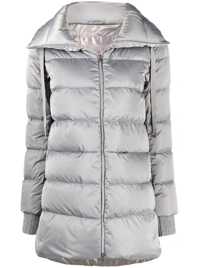 Herno Feather Down Zip-up Padded Coat In Grau