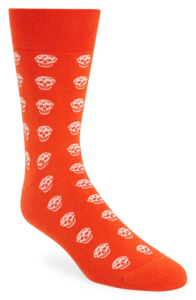Alexander Mcqueen Skull Short Socks In Orange/ Ivory