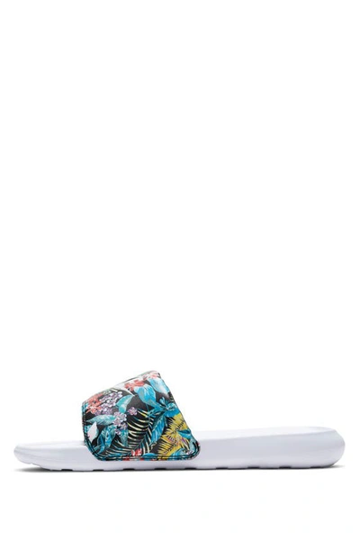 Nike Victori One Tropical Print Sliders In White/multi In Black/ White/ White