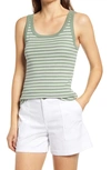 Caslonr Caslon Cotton Tank In Green- Ivory Stripe