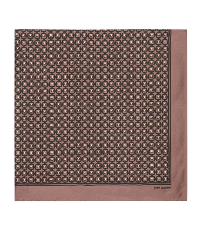 Saint Laurent Silk Cubic-print Scarf In Brown