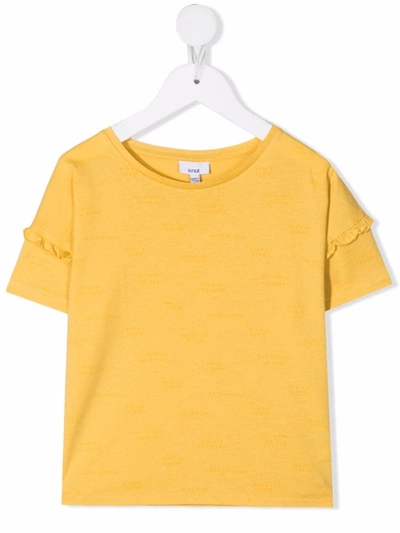Knot Kids' Ruffle-detail Cotton T-shirt In 黄色