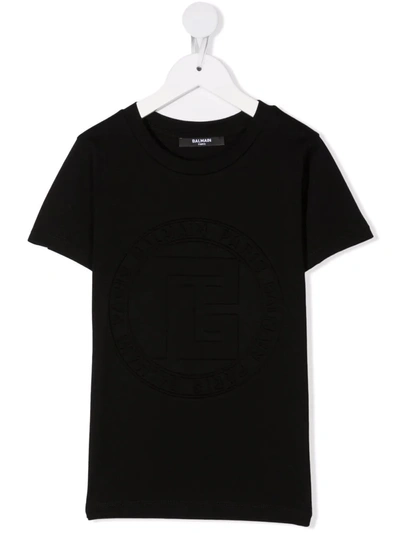 Balmain Teen Logo Embroidered T-shirt In Black