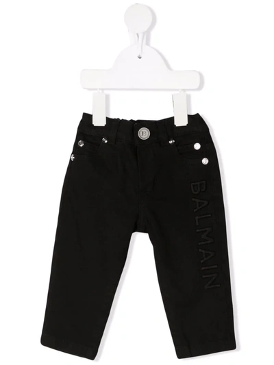 Balmain Babies' Embroidered-logo Elasticated Jeans In 黑色