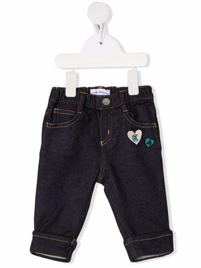 Emporio Armani Babies' Embroidered Patch Slim-fit Jeans In 蓝色