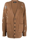 Dsquared2 Crystal-embellished Distressed-effect Cardigan In Brown