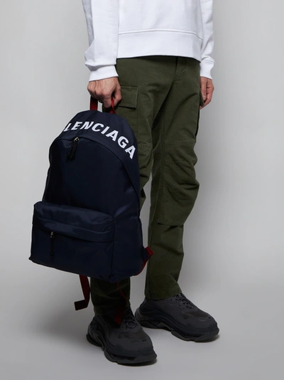Balenciaga Wheel Backpack Navy Blue/red ModeSens