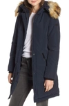 Sam Edelman Faux Fur Trim Down Parka In Navy