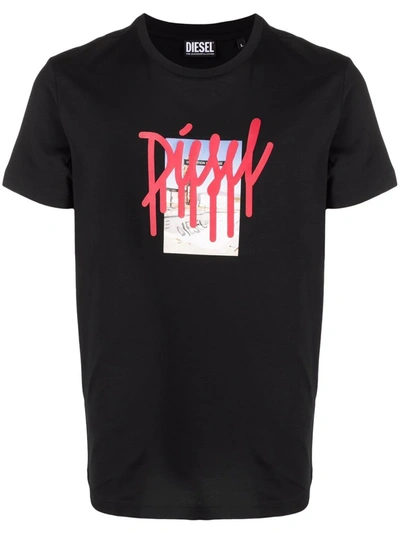 Diesel Drip-effect Logo Print T-shirt In Black