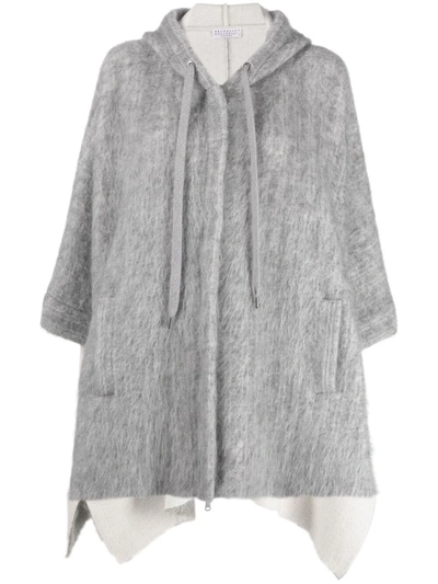 Brunello Cucinelli Oversized Slub-knit Hooded Jacket In Grey