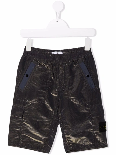 Stone Island Kids' Logo Patch Cargo Shorts In Blue
