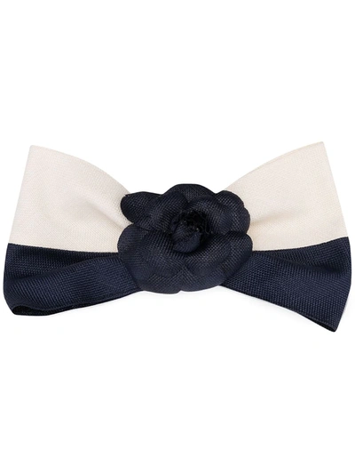 Pre-owned Chanel Camellia Bow Hair Clip In Blue
