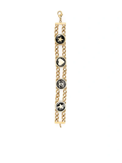 Pre-owned Chanel 2001 Motifs Double Chain Bracelet In Gold