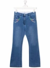 STELLA MCCARTNEY FLORAL-EMBROIDERED FLARED JEANS