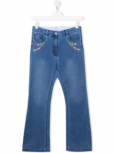 Stella Mccartney Kids' Denim Jeans With Embroidered Flowers In Blue