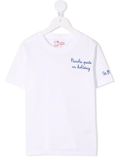 Mc2 Saint Barth Kids' Slogan Crew-neck T-shirt In White