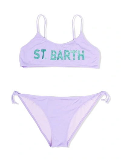 Mc2 Saint Barth Kids' Jaident Logo印花比基尼套装 In Purple