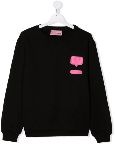 Chiara Ferragni Teen Logo-patch Cotton Sweatshirt In Black