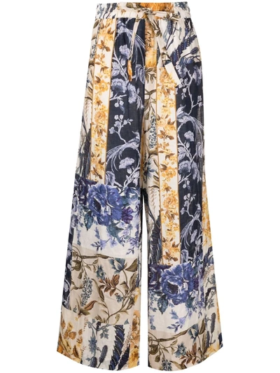Zimmermann Floral-print Straight Trousers In Neutrals
