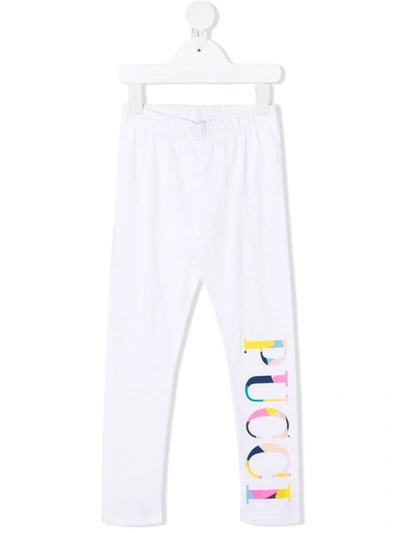 Emilio Pucci Junior Kids' Logo Print Leggings In White