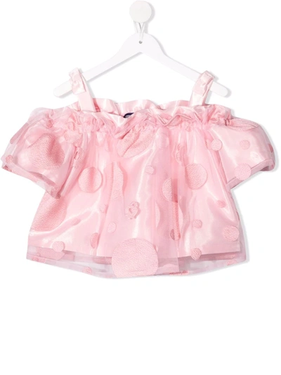 Simonetta Kids' Embroidered Off-shoudler Blouse In Pink